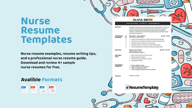 Nurse resume templates featuring ATS-friendly designs for registered nurses, new graduates, and experienced nurses