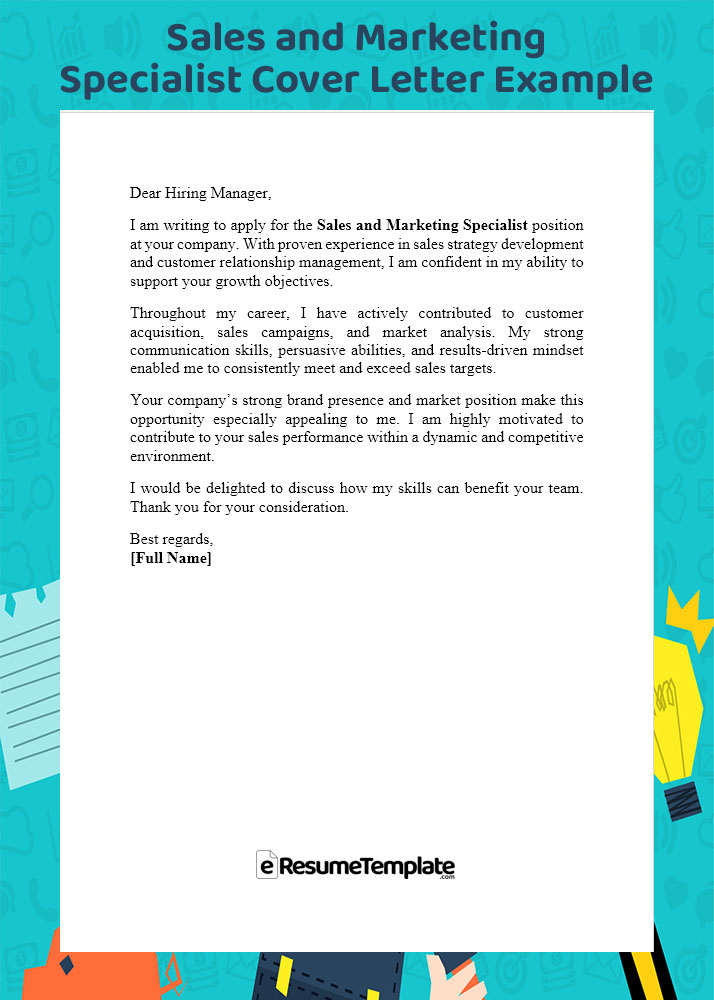 Professional sales and marketing specialist cover letter example showcasing a results-driven tone, ATS-friendly format, and modern business application layout.